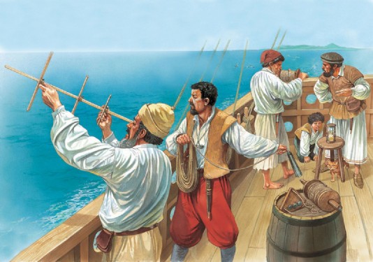 Calculating a ship's position using a cross-staff