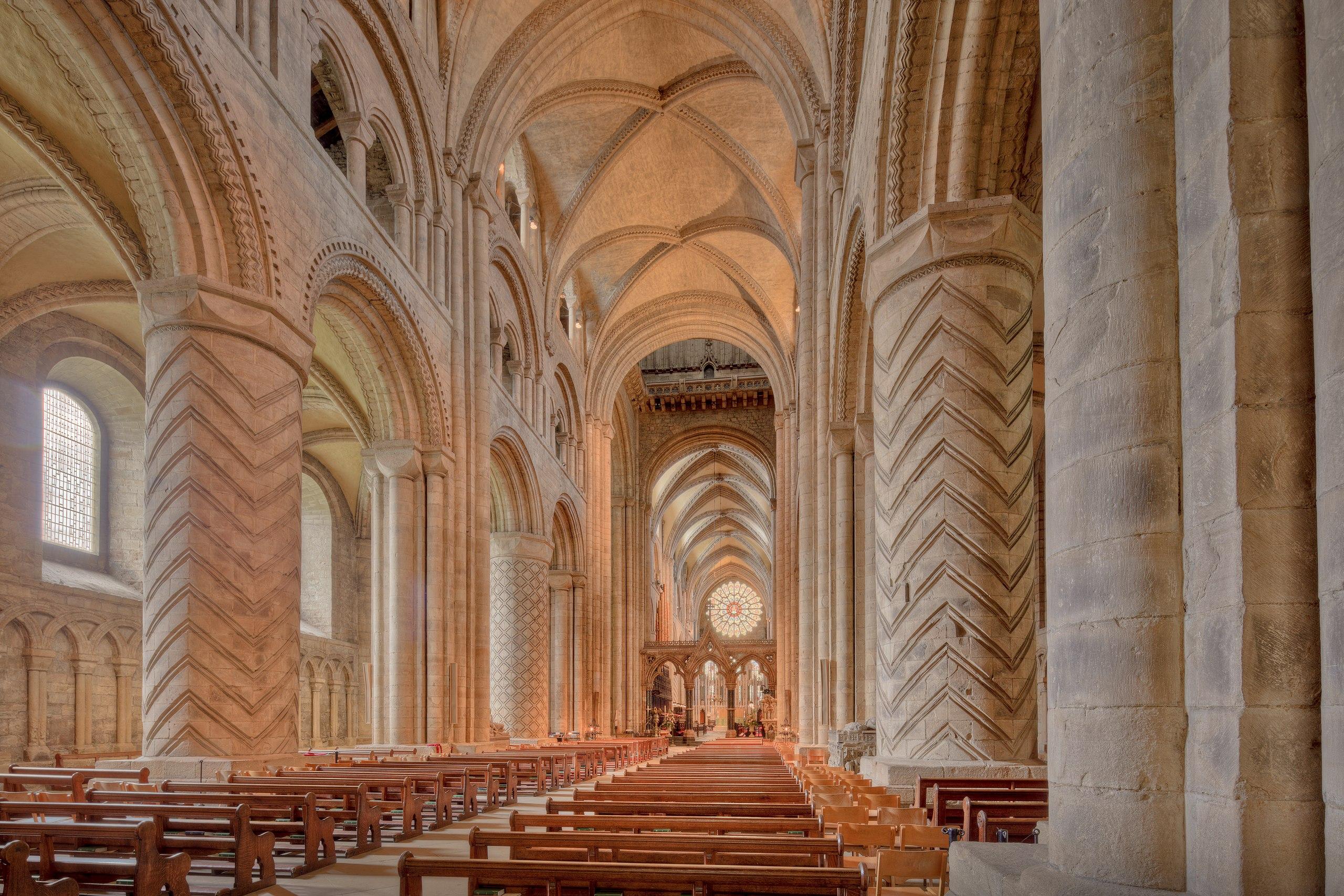 The nave inside Durham Cathedral, completed in 1135
