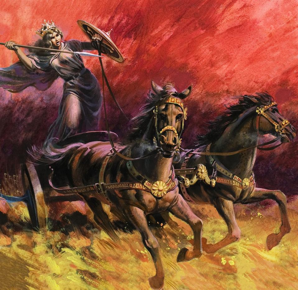 Boudicca rides in her chariot