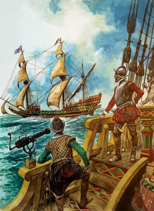 Frances Drake sails against the Armada.