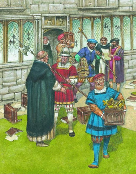 A monastery's treasures are seized by the Crown.
