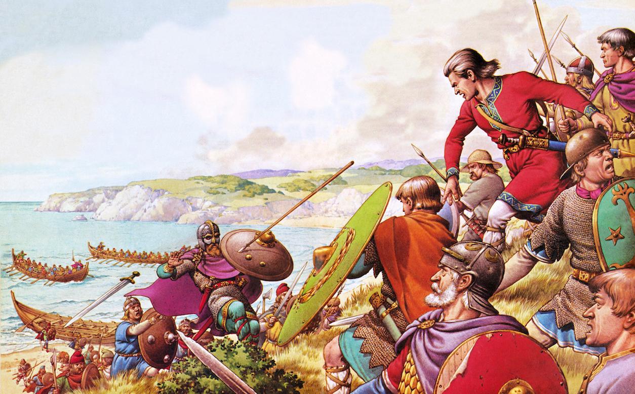 The Anglo-Saxon invaders fight against the Britons defending their homeland