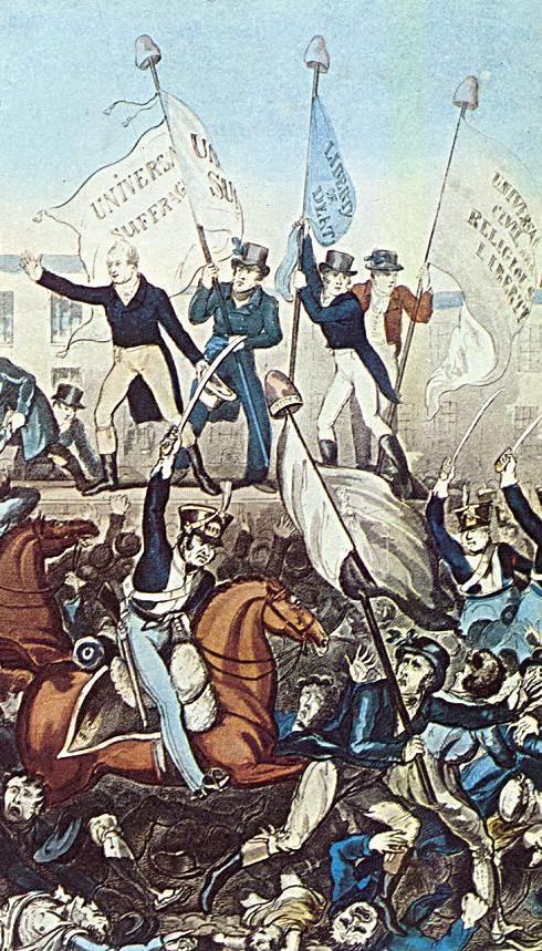 Soldiers attack the crowd in the Peterloo Massacre