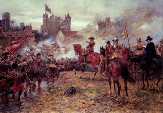 Oliver Cromwell urges on his Roundhead troops.