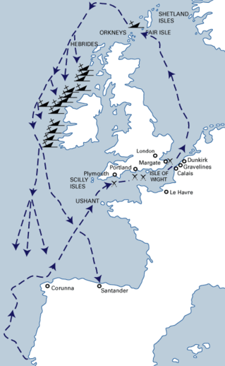 A map showing the route of the Armada
