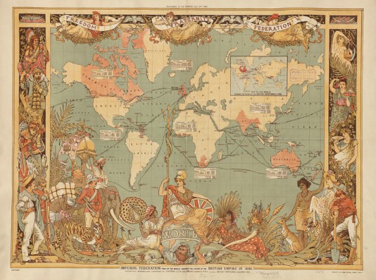 An 1886 map of the British Empire (in pink)