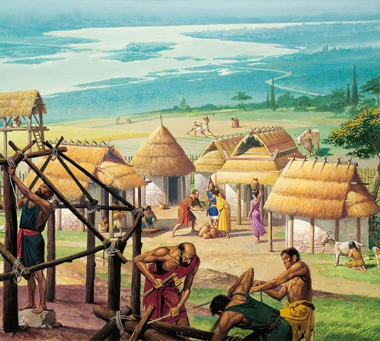 Settlers build the village that would become Rome.