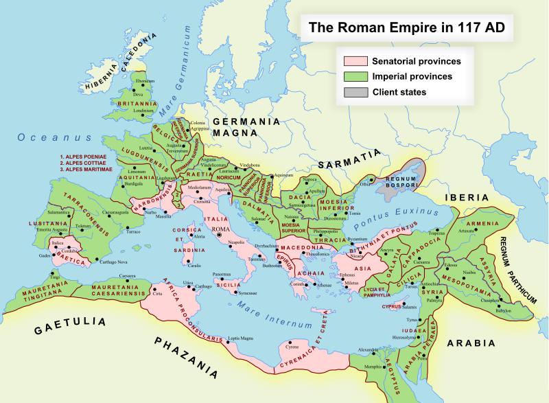 The Roman Empire at its greatest extent (AD 117)