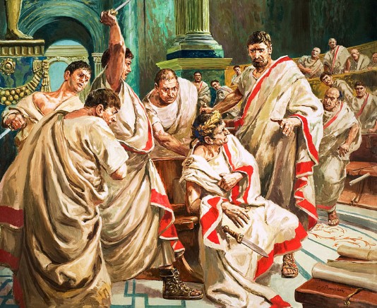 The assassination of Caesar in 44 BC