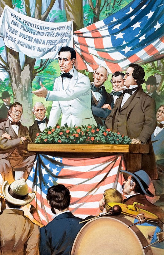 Lincoln campaigns for election, 1830s.