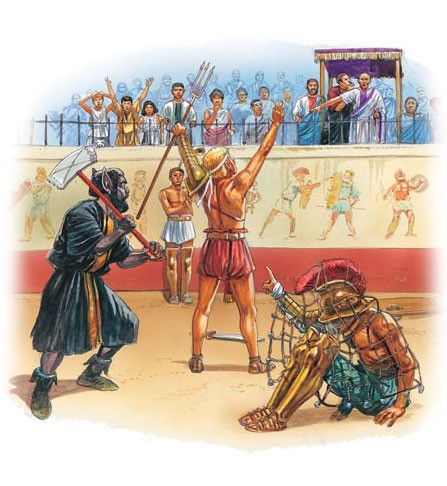 A defeated gladiator is refused mercy