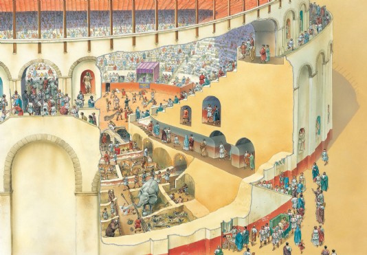 Cutaway illustration of an amphitheatre