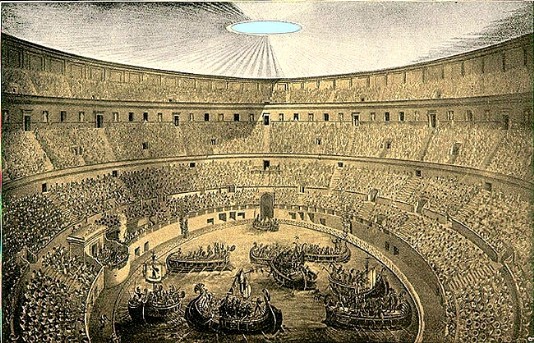 A naval battle takes place at the Colosseum