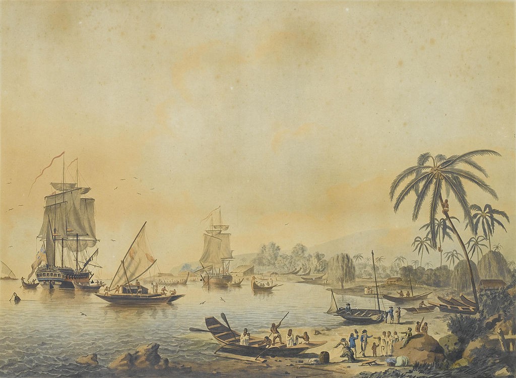 Resolution and Discovery off Tahiti in 1774