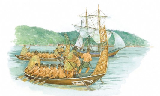 Meeting Maori canoes in October 1769