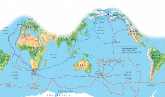 Routes of Cook's second and third voyages