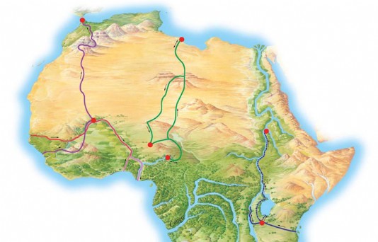 Routes taken by major European explorers