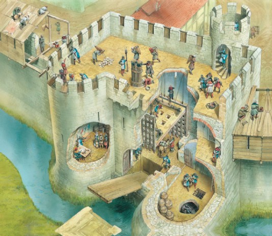 Cutaway illustration of a gatehouse