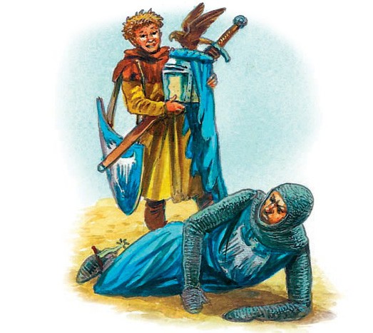 A defeated opponent’s weapons are claimed.