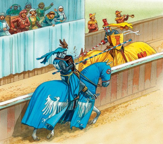 Knights clash at a joust.