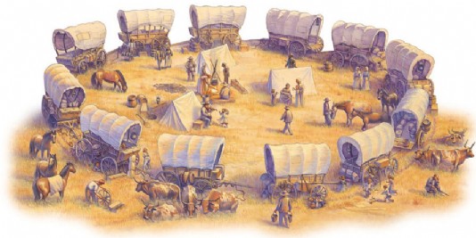 At night, the travellers formed a corral.