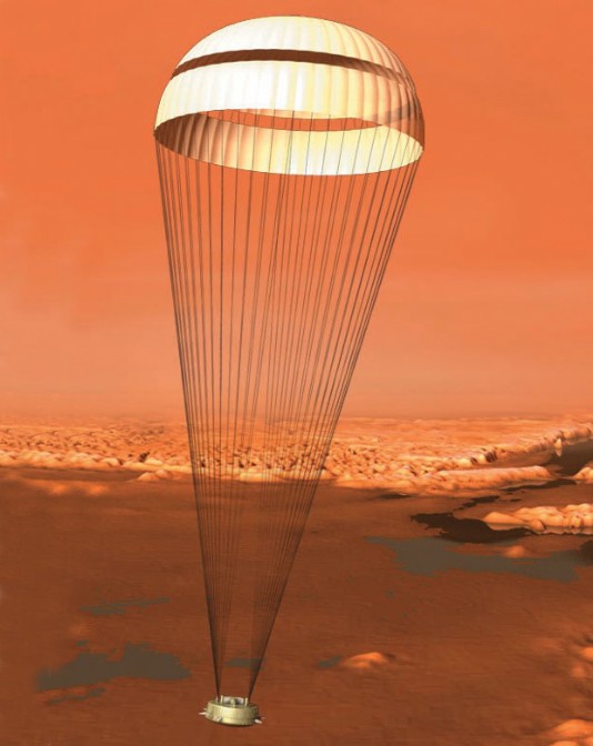 Huygens descends to the surface of Titan