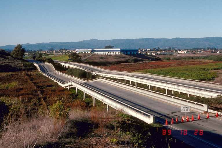 Collapsed highway following a 1989 quake.