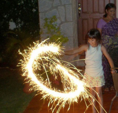A sparkler: magnesium reacting with oxygen
