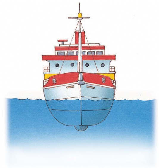 A ship contains lots of air, allowing it to float.