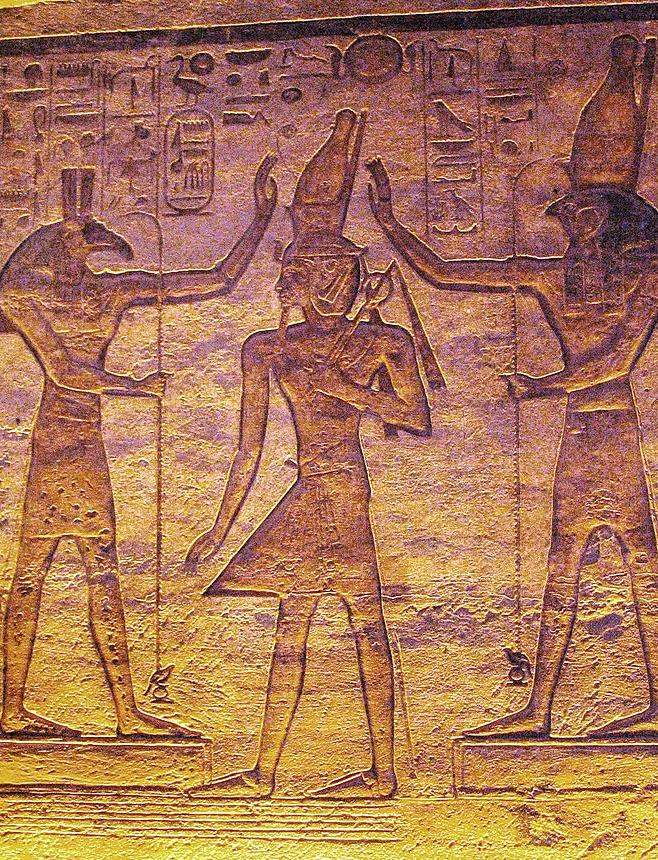 Seth (left) and Horus adoring Pharaoh Ramesses II