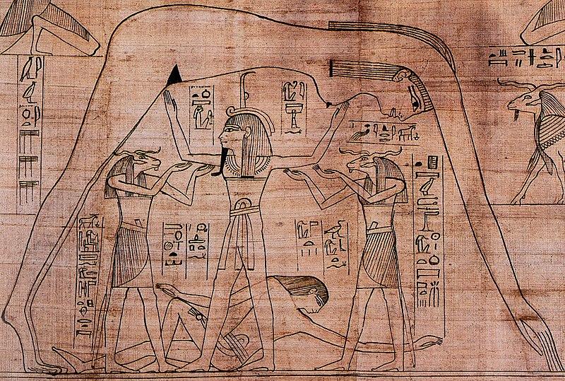 The god of the air, Shu, supports Nut, the goddess of the sky