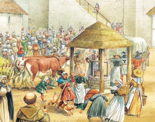 A lord addresses the castle's servants.