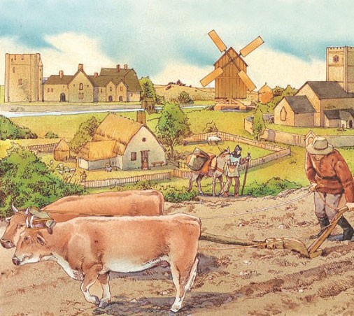 Ploughing a field on the manor