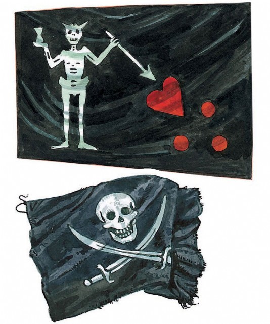 Blackbeard's (top) and Jack Rackham's (below) flags