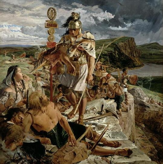 A centurion supervises the building of Hadrian's Wall.