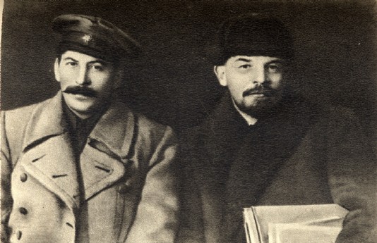 Stalin (left) with Lenin in March 1919
