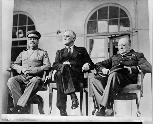 Stalin (left) meets Roosevelt and Churchill, 1943