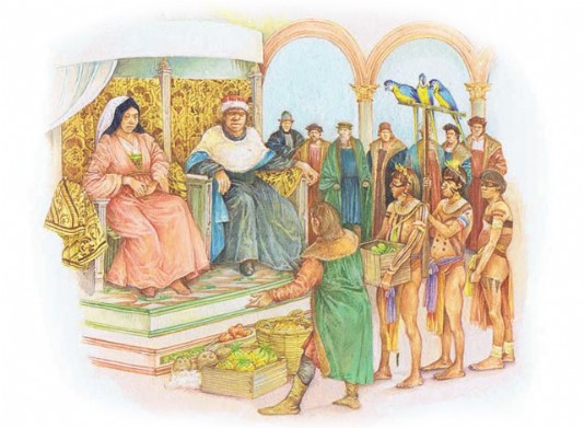 Columbus took Taino captives back to Spain.