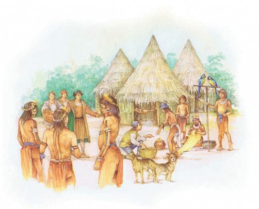 The Taino people were friendly at first.