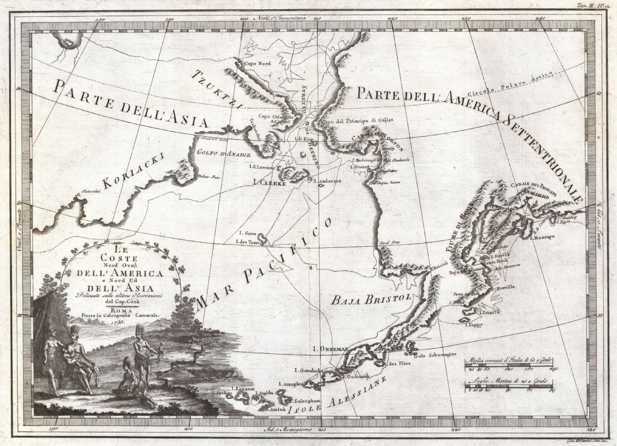 A 1798 map of Cook's route through the Bering Strait