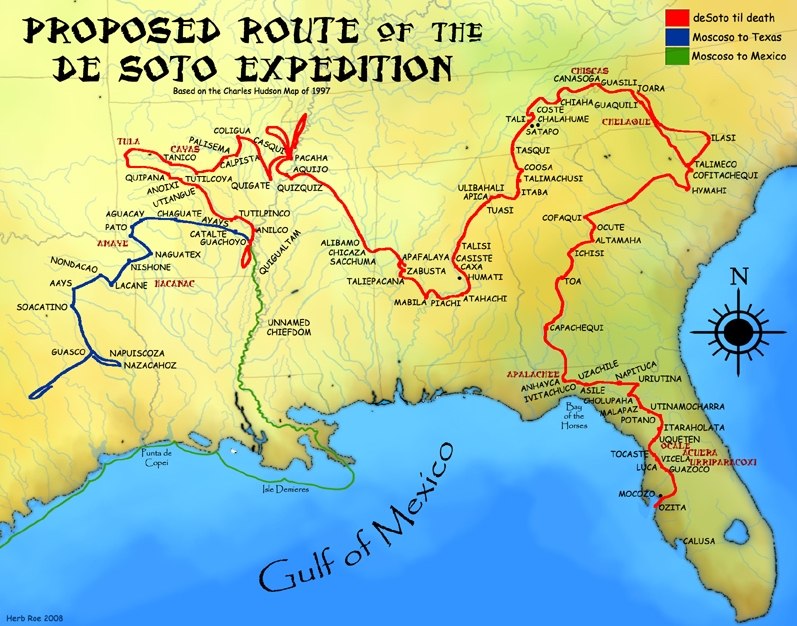 Possible route taken by the de Soto expedition