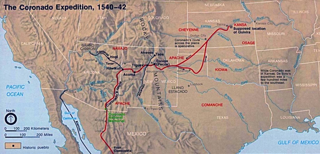 Possible route of Vásquez de Coronado's expedition