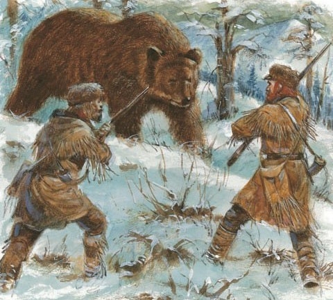Lewis and Clark battle a bear, 1805