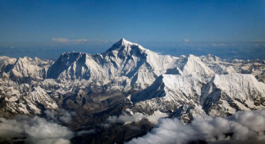 The summit of Mount Everest, in the Himalayas