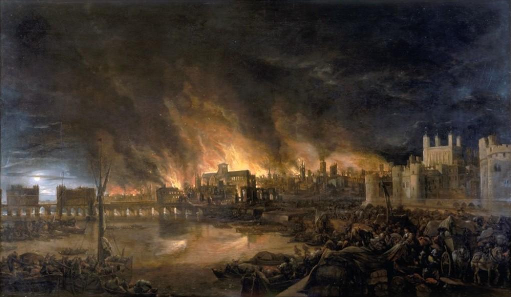 The Great Fire of London as it would have appeared on the evening of Tuesday 4th September 1666