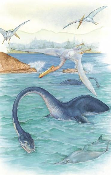 Elasmosaurus raising its head high above the water