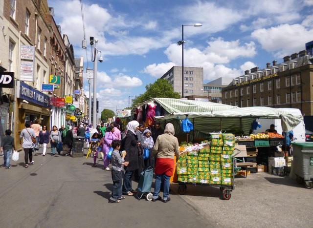 Street market in Whitechapel, inner city London