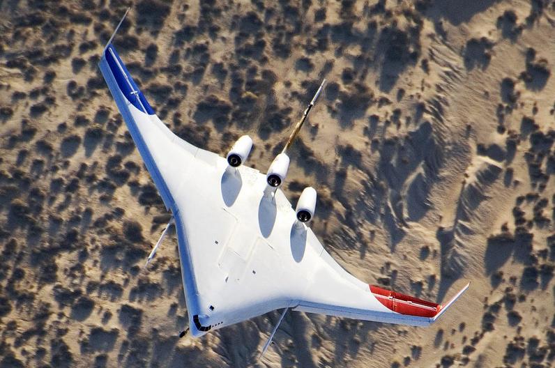 A blended wing body (BWB) on a test flight in 2007