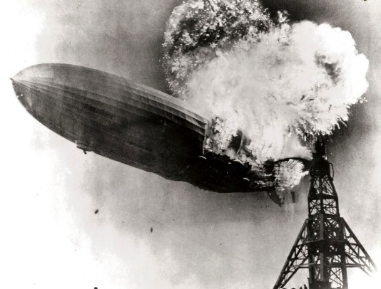 Hindenburg explodes on landing, 1937.
