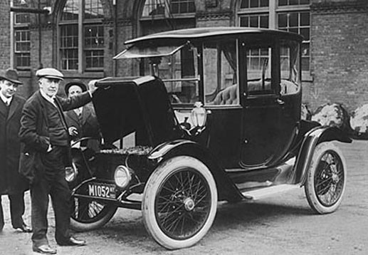 Thomas Edison with a 1913 electric car